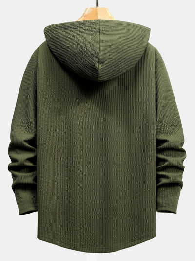 3 Pieces Long Sleeve Muscle Fit Ribbed Arc Hem Hooded T-Shirts