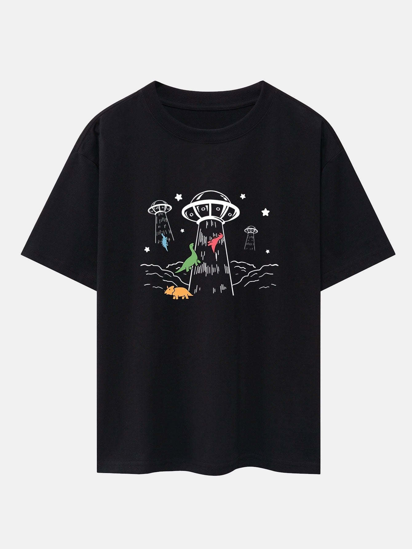 UFO Take Away Dinosaurs Print Drop Shoulder Oversize T-Shirt