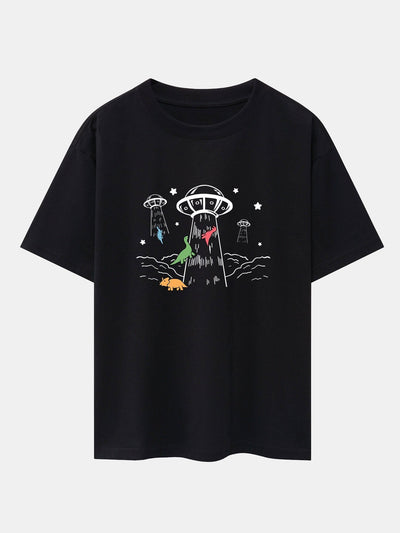 UFO Take Away Dinosaurs Print Drop Shoulder Oversize T-Shirt