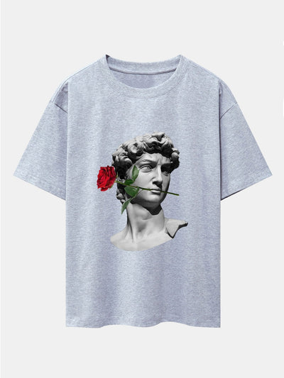 Rose David Print Relax Fit Drop Shoulder T-Shirts