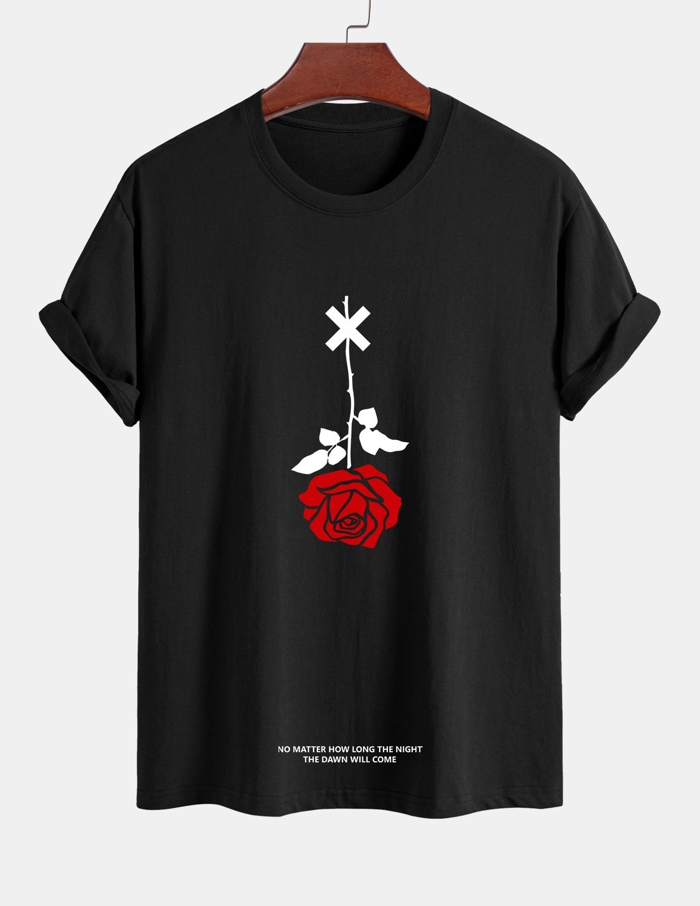 Regular Fit Inverted Rose Slogan Print Cotton T-Shirt