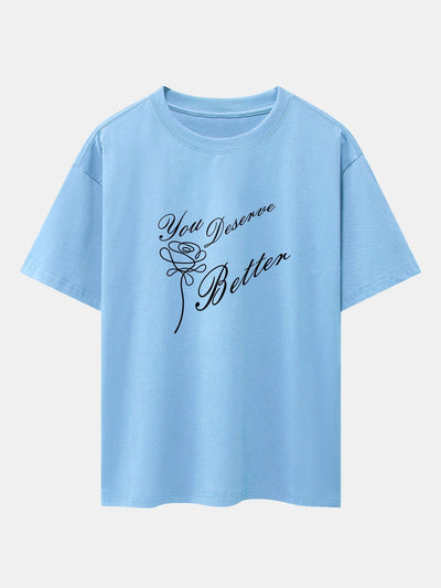 Rose Slogan Print Drop Shoulder Oversize T-Shirt