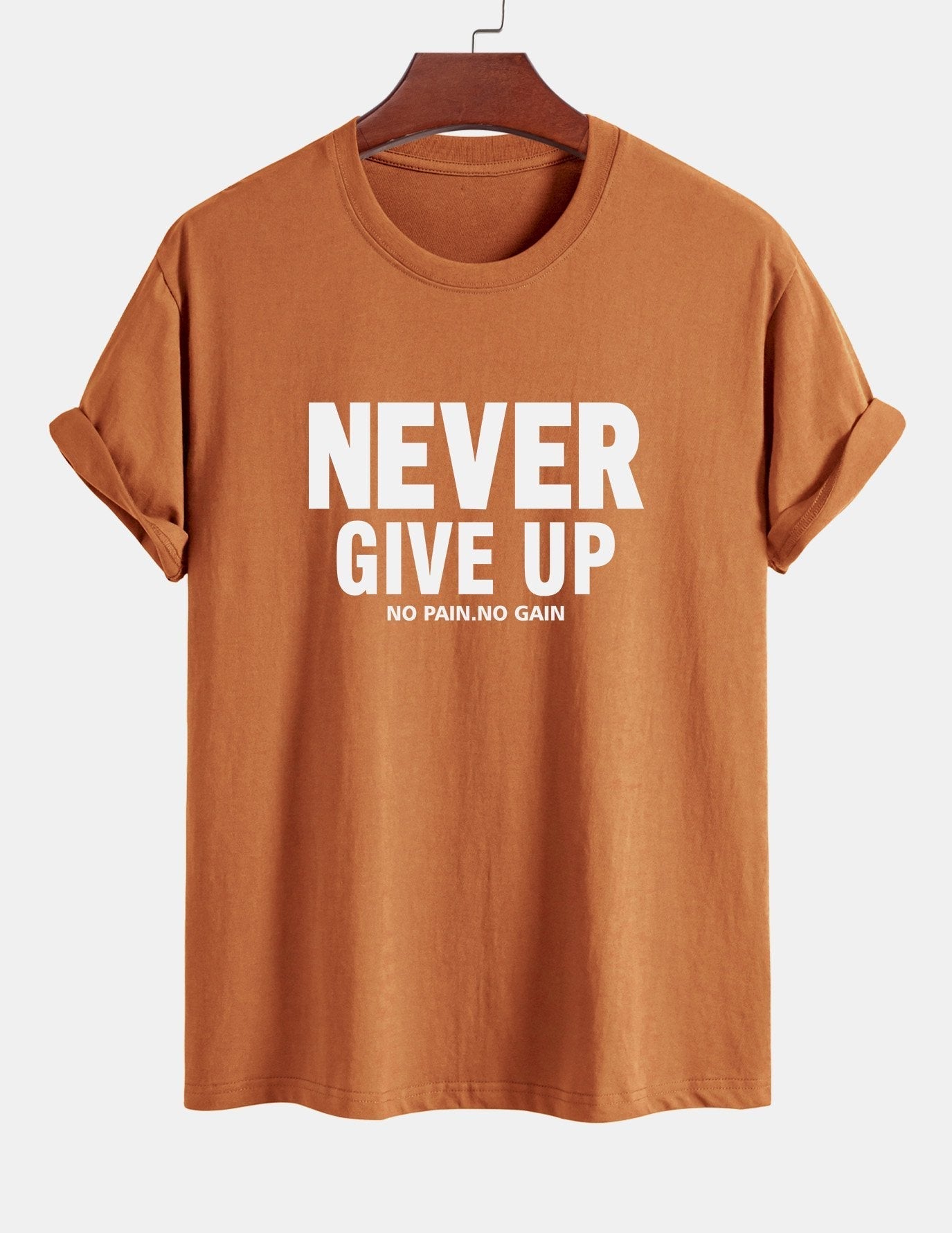 Regular Fit Never Give Up Print Cotton T-Shirt
