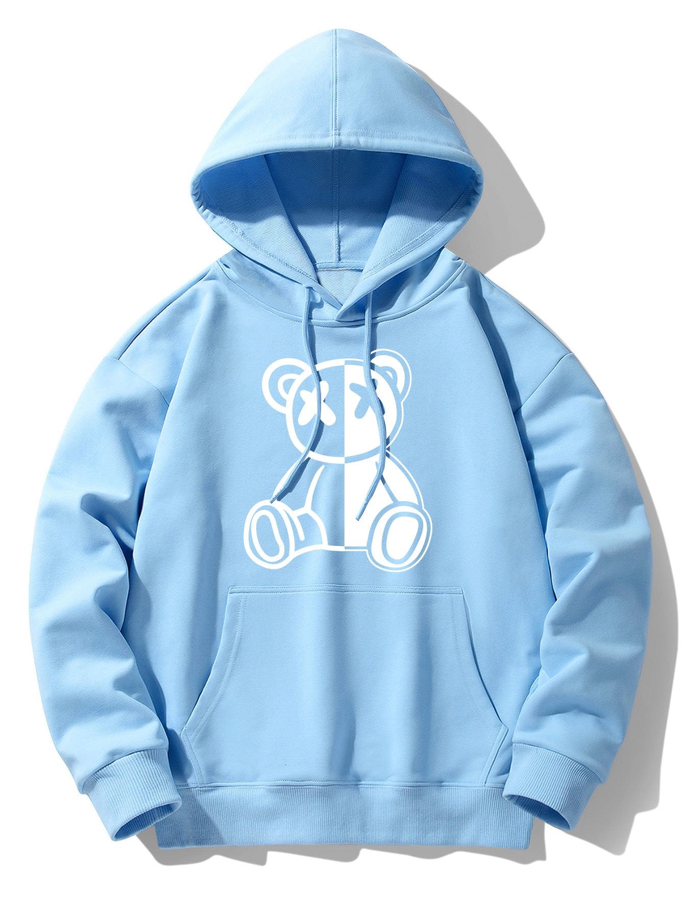 Bear Print Drop Shoulder Relaxed Hoodie