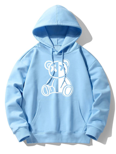Bear Print Drop Shoulder Relaxed Hoodie