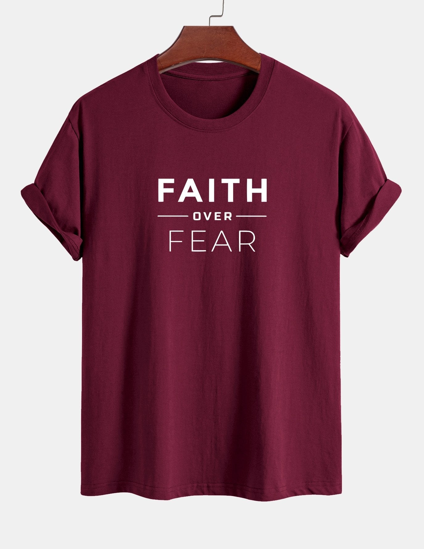 Regular Fit Faith Over Fear Print Cotton T-Shirt