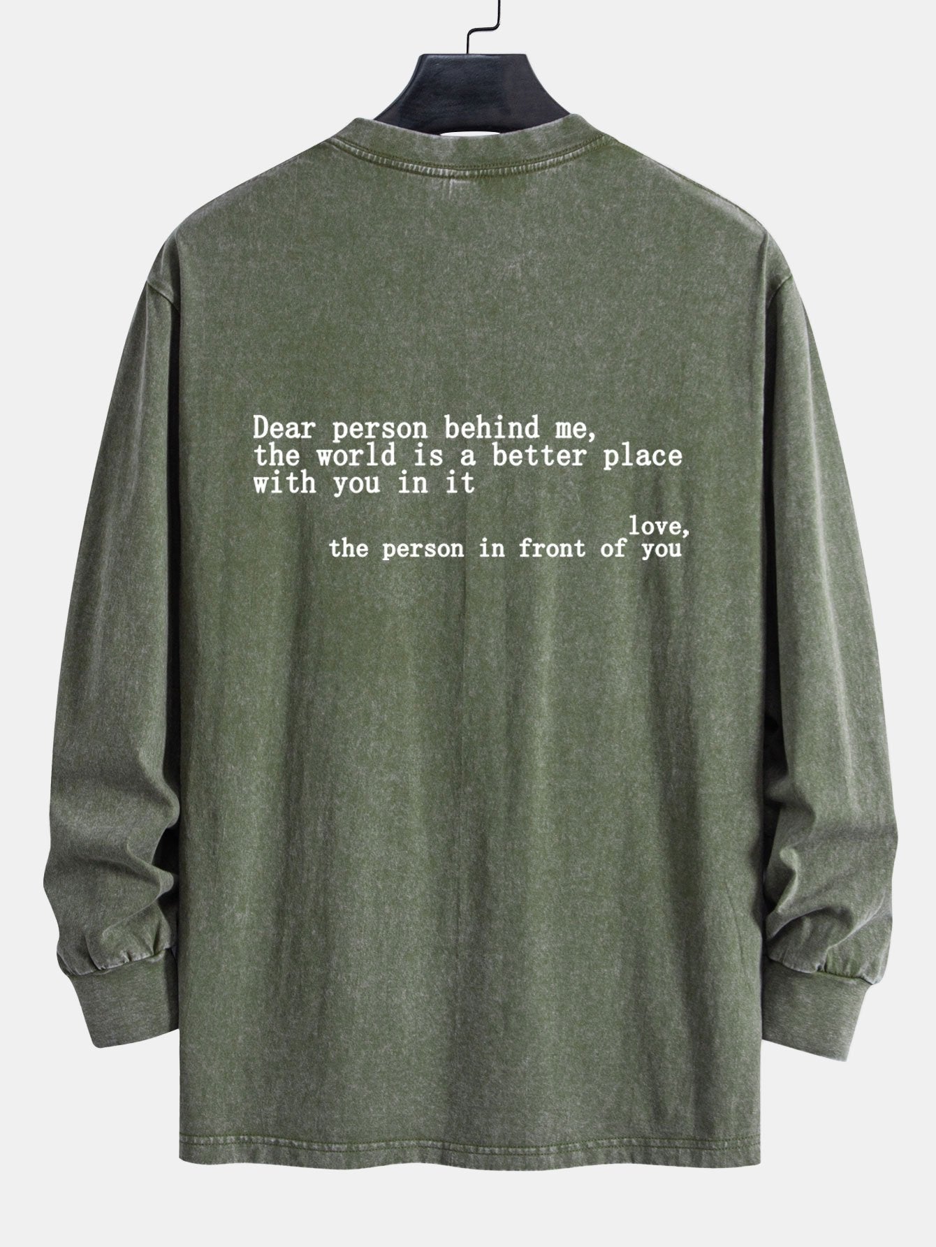 Slogan Print Relax Fit Long Sleeve Washed Distressed T-Shirt