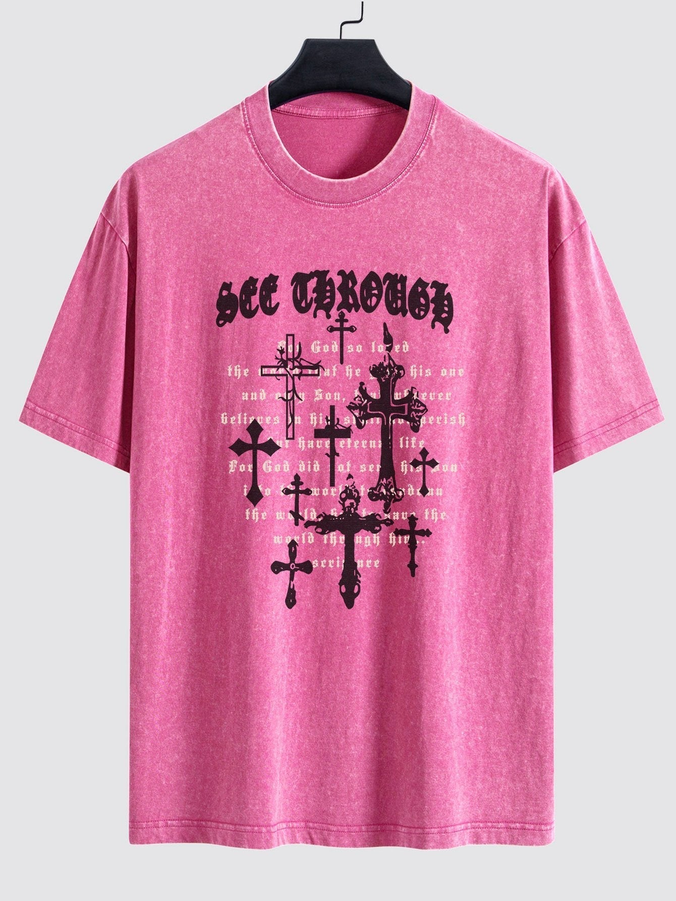 Cross Slogan Print Washed Distressed Drop Shoulder T-Shirt