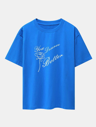 Rose Slogan Print Drop Shoulder Oversize T-Shirt
