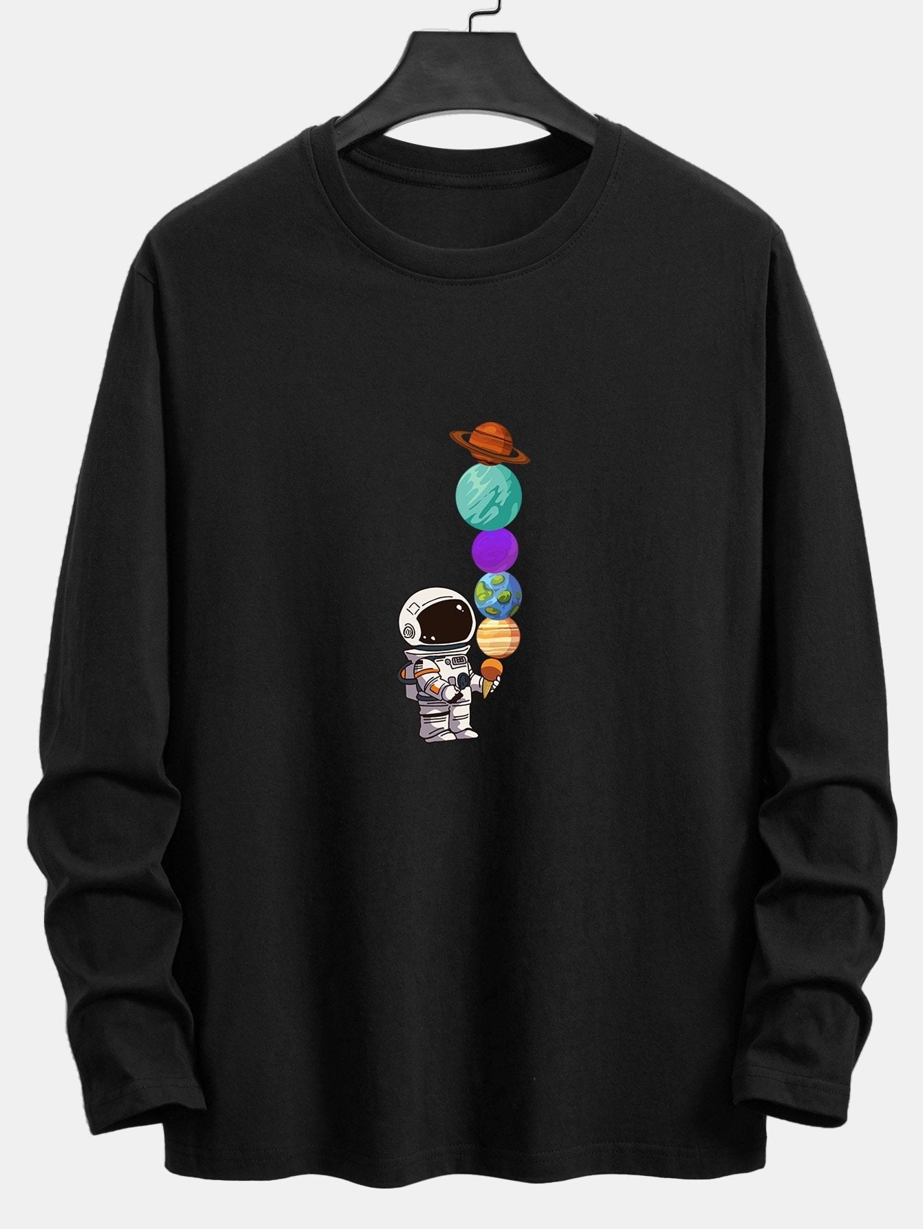 Long Sleeve Planet Astronaut Print Cotton T-Shirt