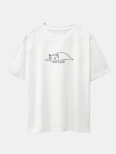 Not Today Lazy Cat Print Drop Shoulder Oversize T-Shirt