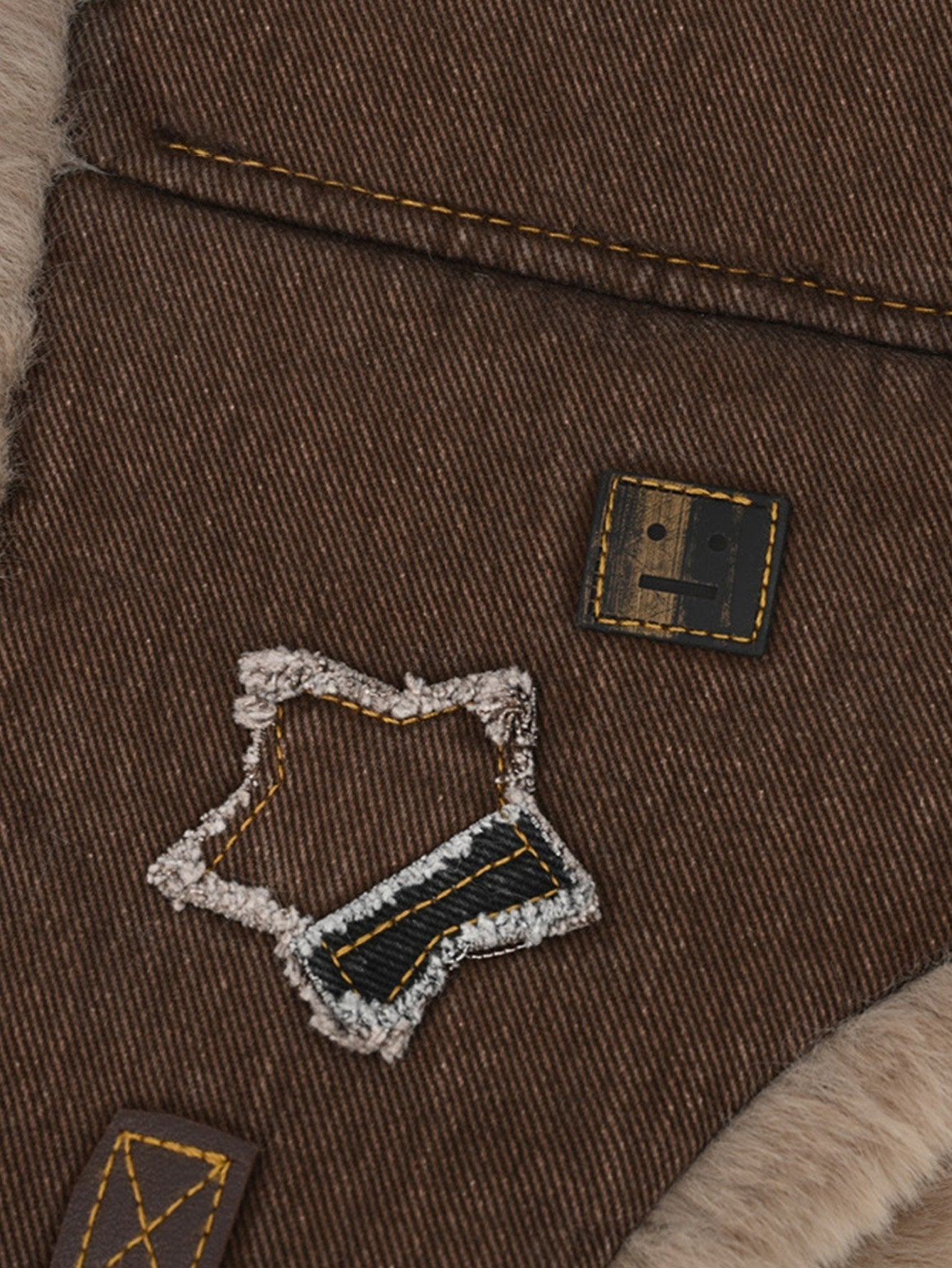 Star Patch Denim Plush Trooper Trapper Hat