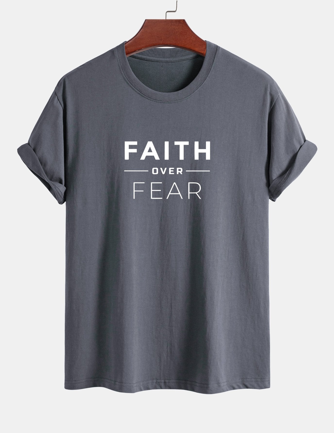 Regular Fit Faith Over Fear Print Cotton T-Shirt
