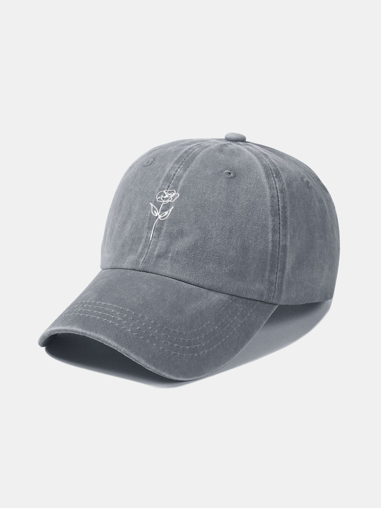 Line Rose Pattern Washed Cotton Decorative Baseball Cap