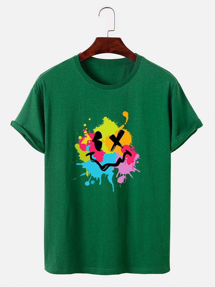 Colorful Mud Splatter Smiley Face Print T-Shirt