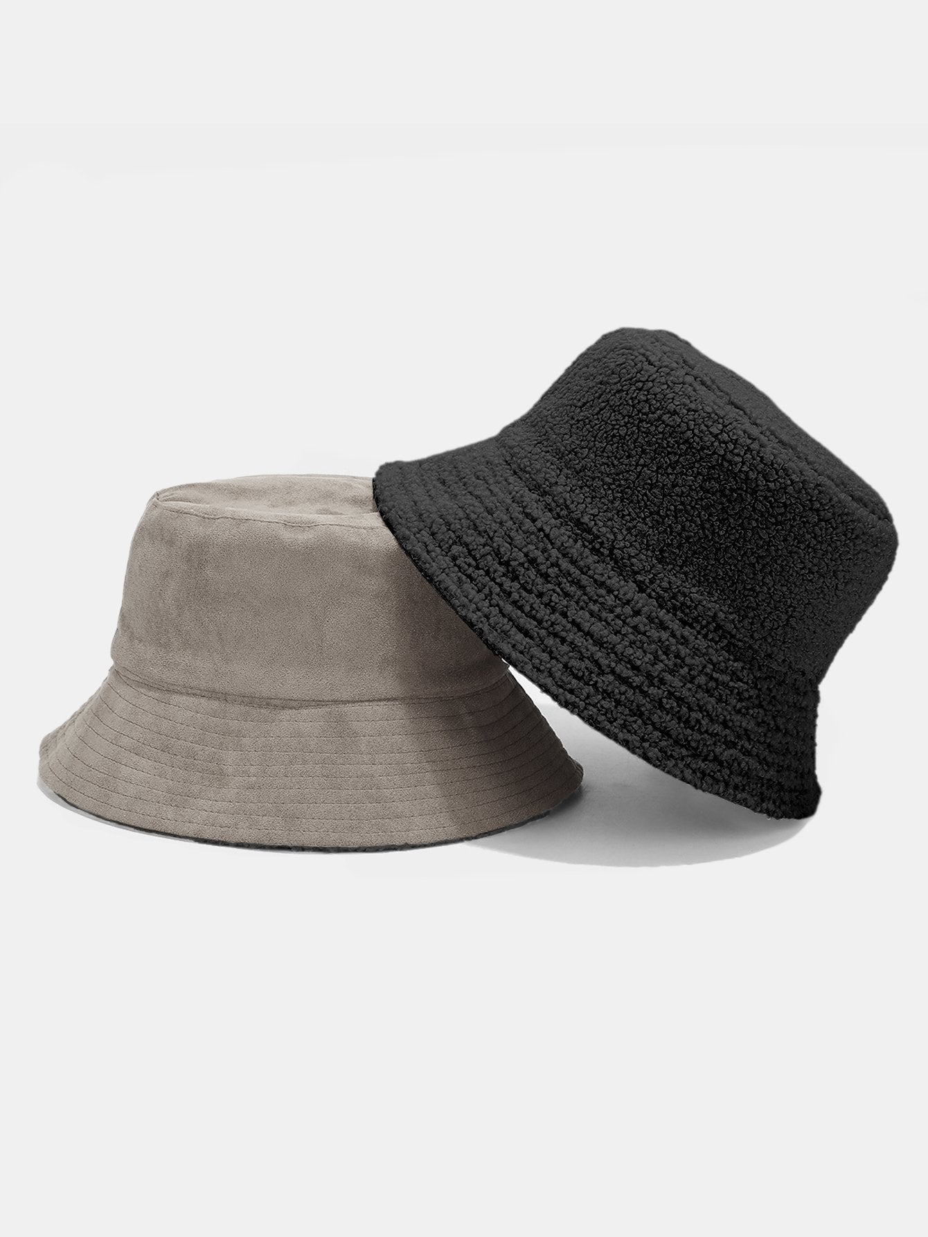 Double Side Reversible Faux Suede Plush Bucket Hat