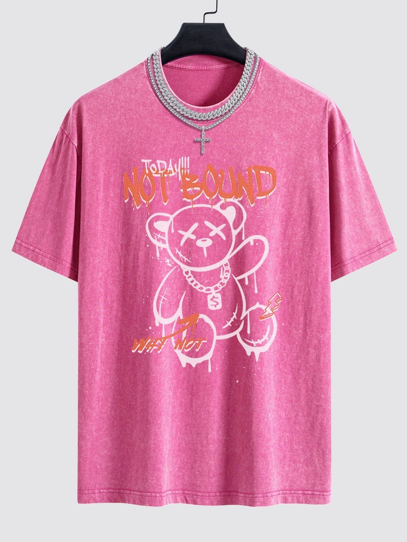 Slogan Graffiti Bear Print Washed Drop Shoulder Oversize T-Shirt