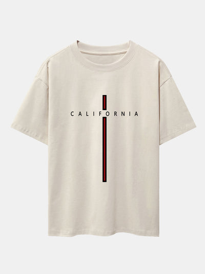 California Stripe Print Drop Shoulder Oversize T-Shirt