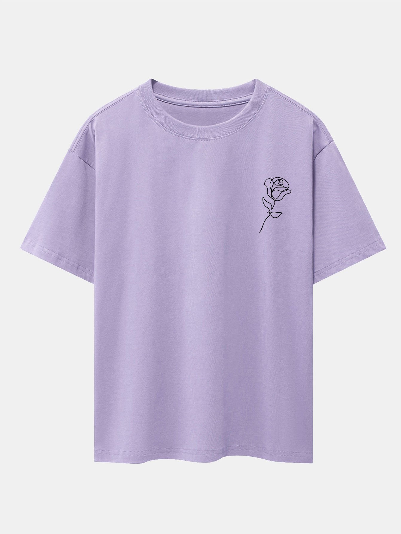 Simple Rose Print Drop Shoulder Oversize T-Shirt