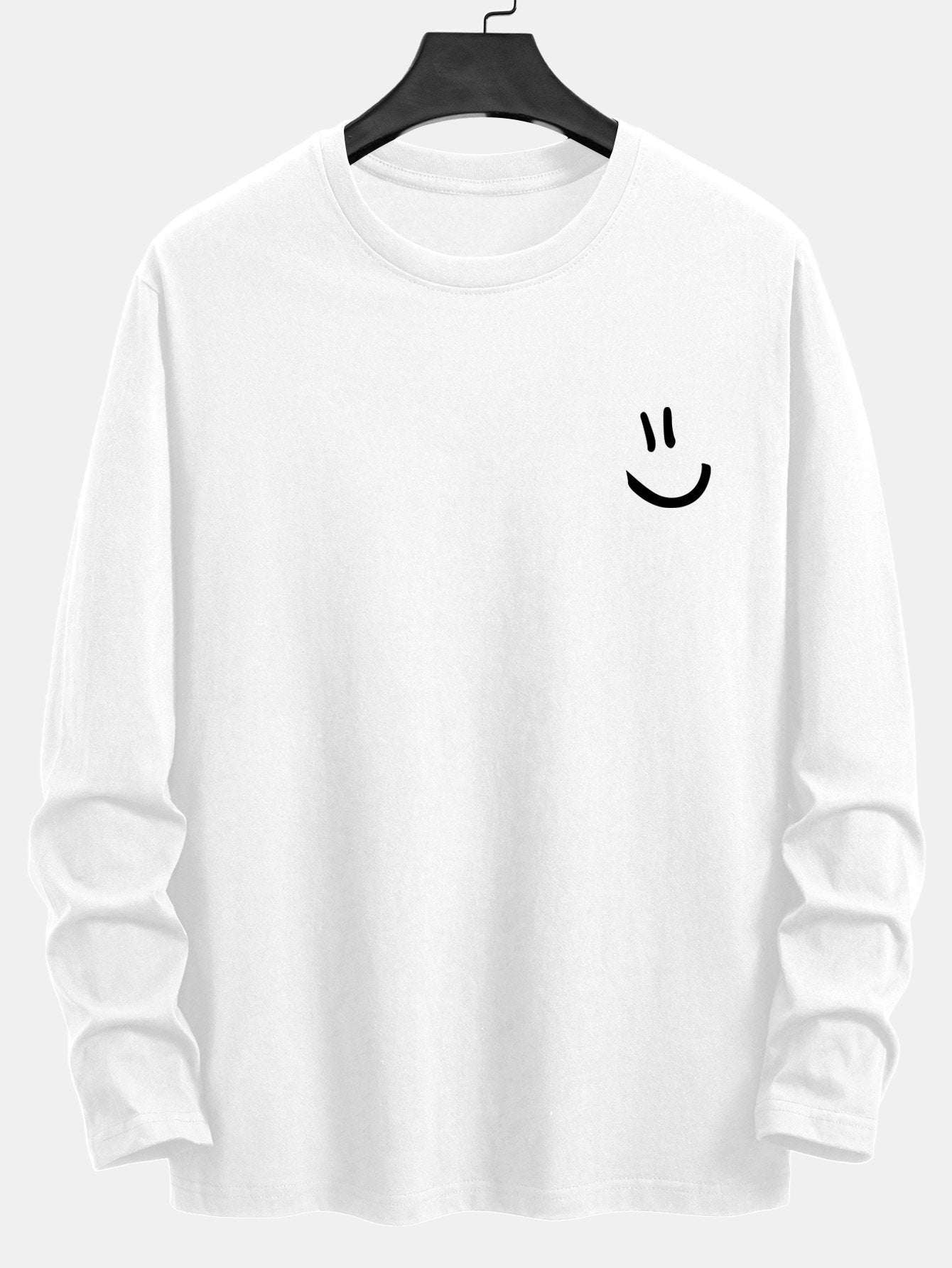 Long Sleeve Smiley Face Print Cotton T-Shirt