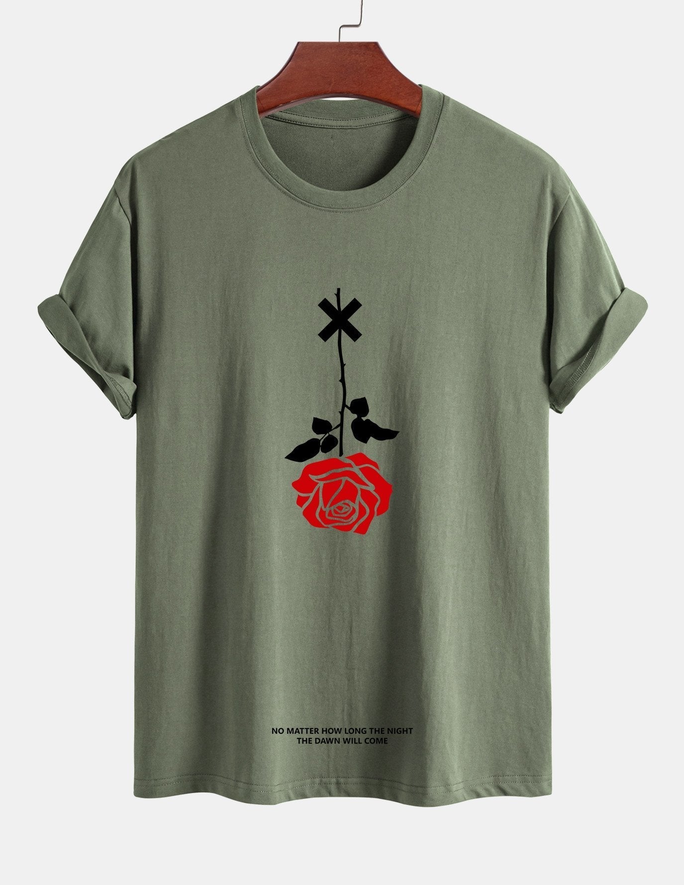 Regular Fit Inverted Rose Slogan Print Cotton T-Shirt