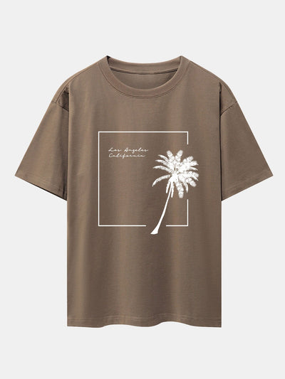Los Angeles Palm Trees Print Drop Shoulder Oversize T-Shirt