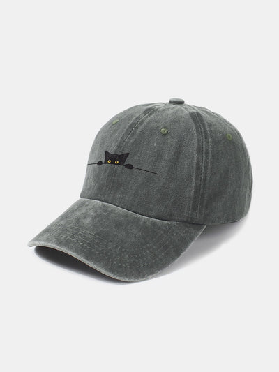 Black Cat Pattern Classic Retro Washed Distressed Cotton Baseball Cap