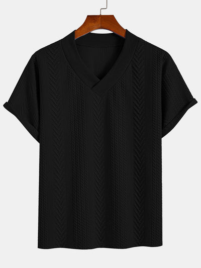 Oversize Geometric Jacquard V-neck T-Shirt