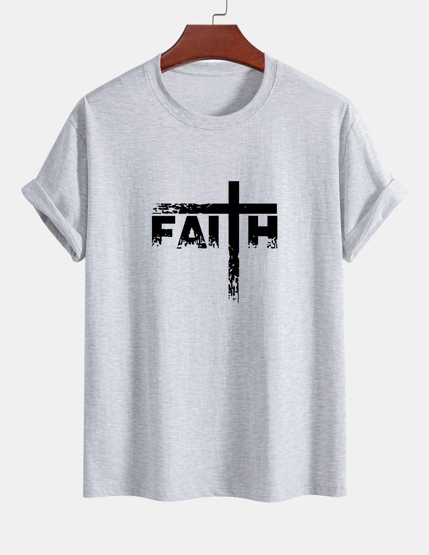 Regular Fit Faith Cross Print Cotton T-Shirt