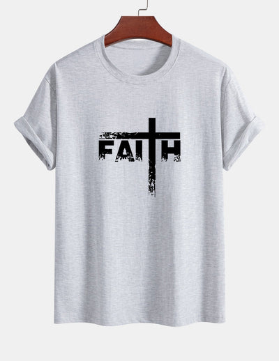 Regular Fit Faith Cross Print Cotton T-Shirt
