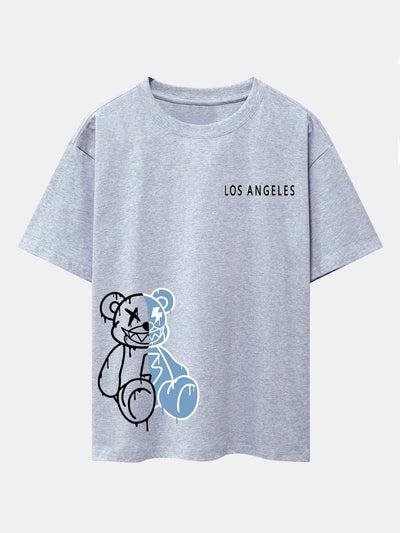 Los Angeles Dissolving Bear Print Drop Shoulder Oversize T-Shirt