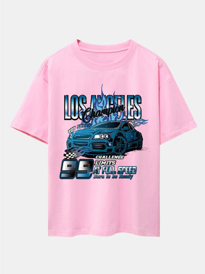 Los Angeles Car Print Drop Shoulder Oversize T-Shirt