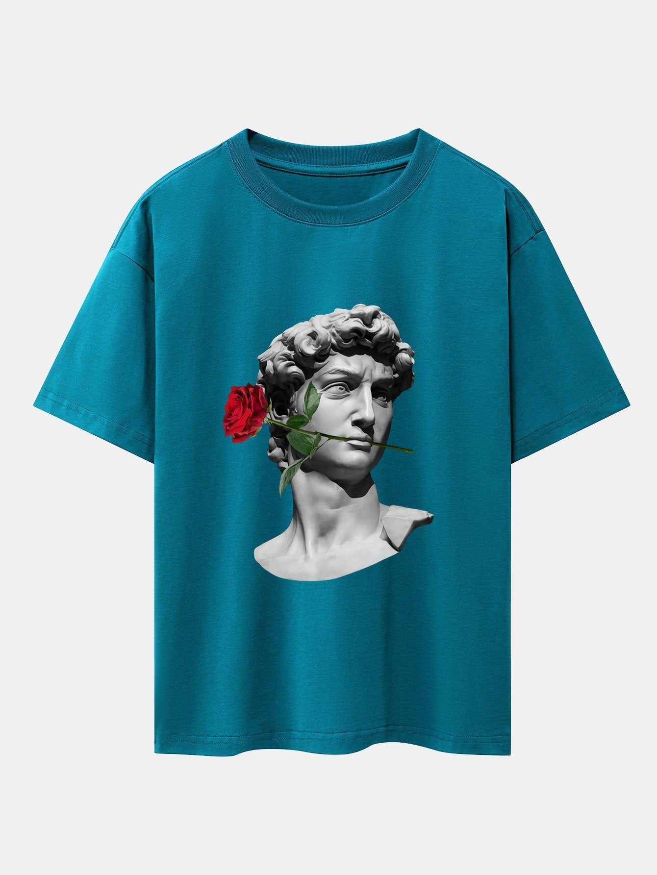 Rose David Print Relax Fit Drop Shoulder T-Shirts