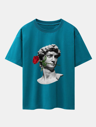 Rose David Print Relax Fit Drop Shoulder T-Shirts