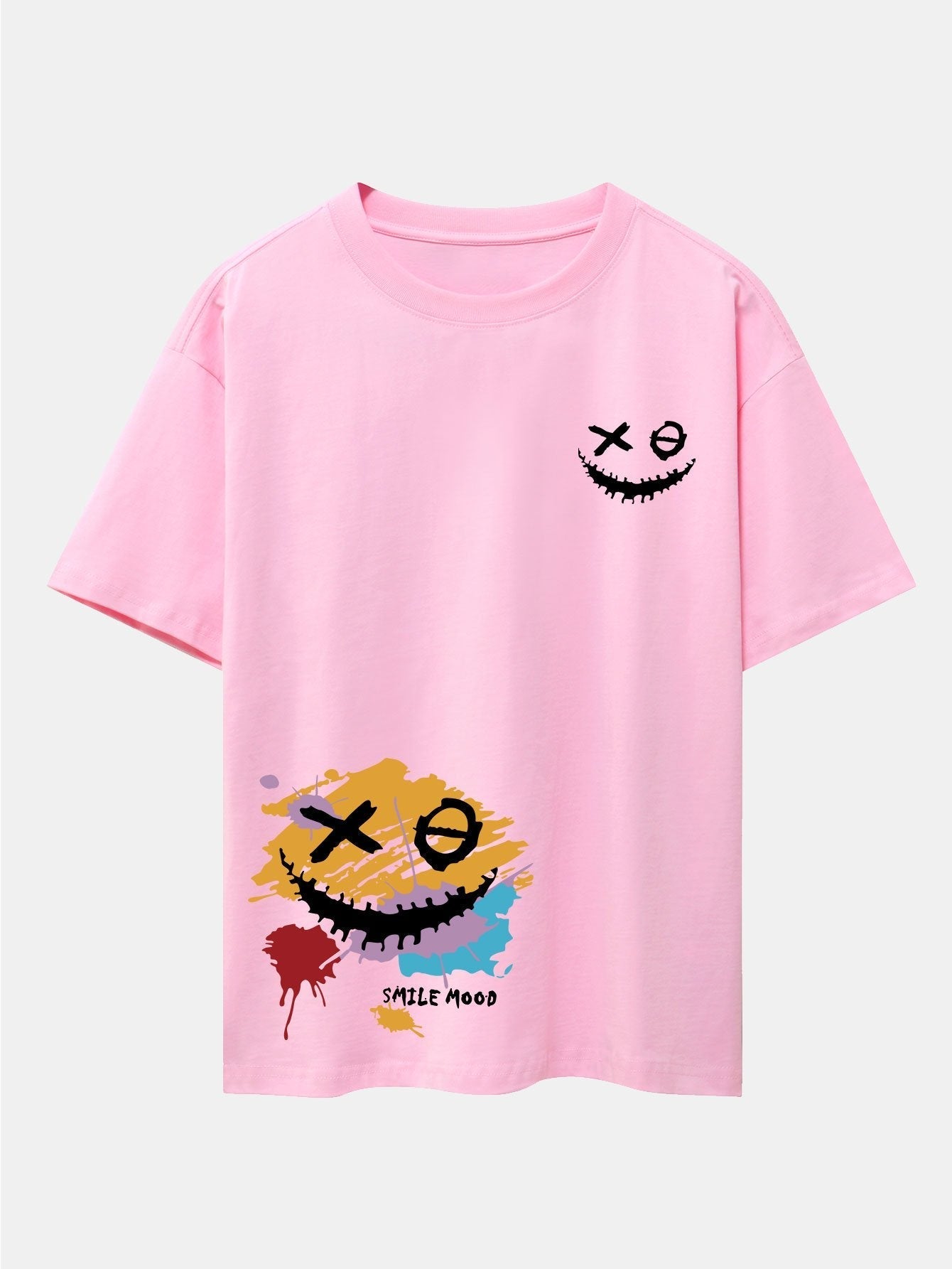 Graffiti Smiley Face Print Drop Shoulder Oversize T-Shirt
