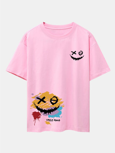 Graffiti Smiley Face Print Drop Shoulder Oversize T-Shirt