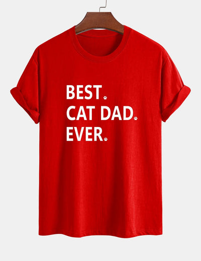 Regular Fit Best Cat Dad Ever Print Cotton T-Shirt