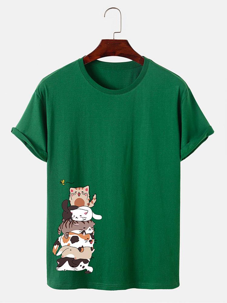 Cartoon Cat Print T-Shirt