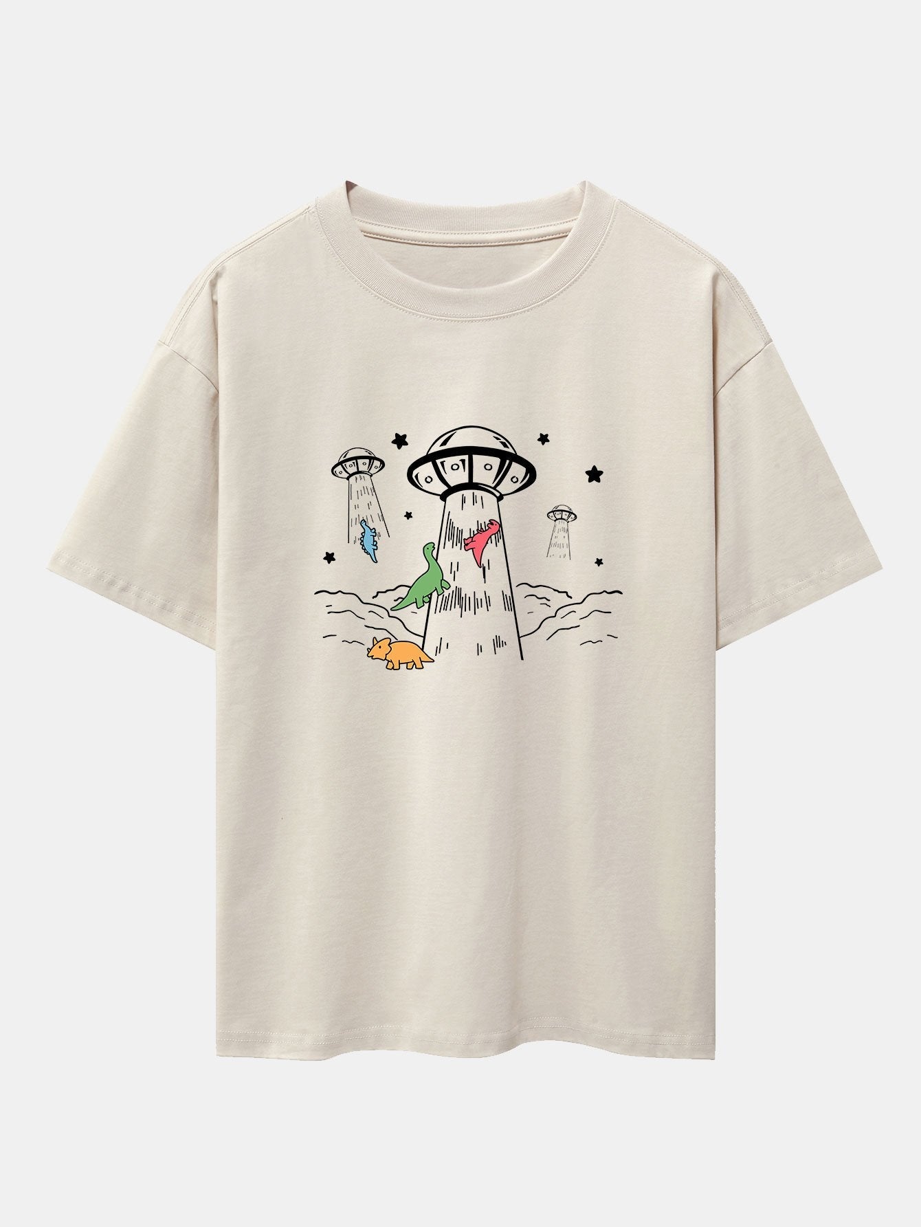 UFO Take Away Dinosaurs Print Drop Shoulder Oversize T-Shirt