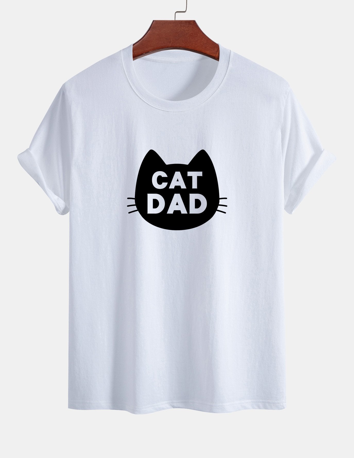 Regular Fit Cat Dad Print Cotton T-Shirt
