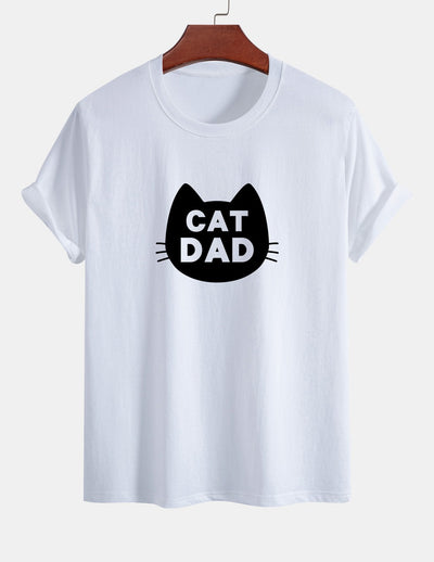 Regular Fit Cat Dad Print Cotton T-Shirt