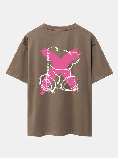 Graffiti Bear Print Drop Shoulder Oversize T-Shirt