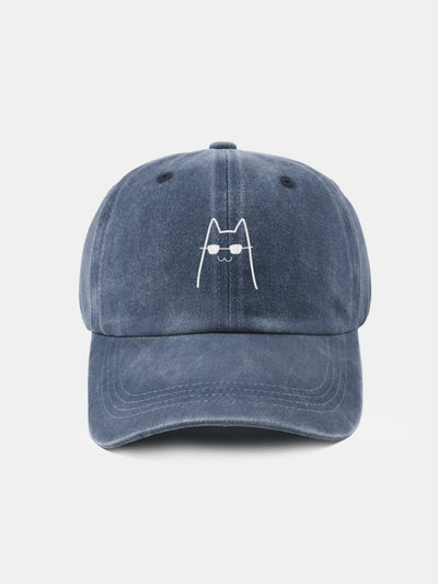 Sunglasses Cat Pattern Classic Retro Washed Distressed Cotton Baseball Cap