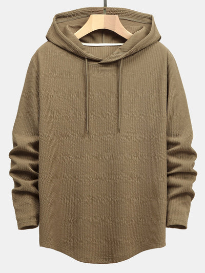 3 Pieces Long Sleeve Muscle Fit Ribbed Arc Hem Hooded T-Shirts