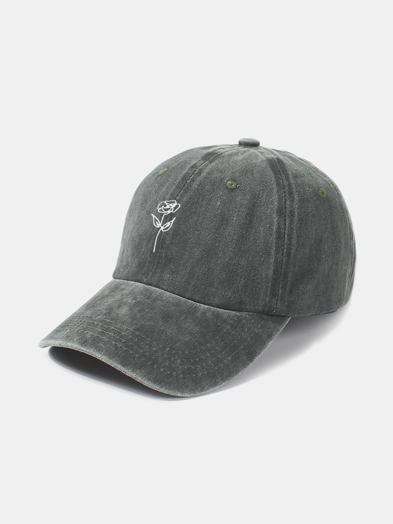 Line Rose Pattern Washed Cotton Decorative Baseball Cap