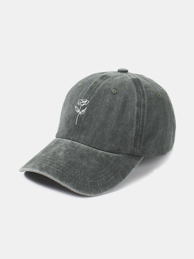 Line Rose Pattern Washed Cotton Decorative Baseball Cap