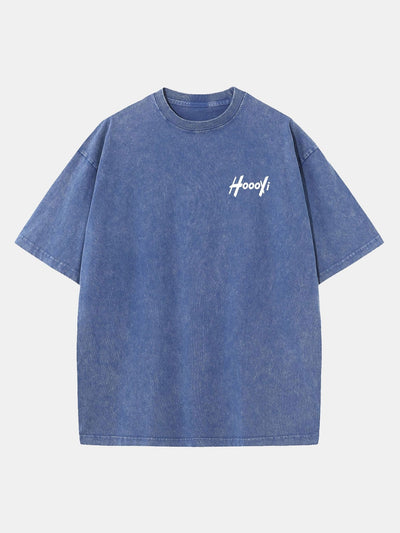 Hoooyi Print Washed Distressed Drop Shoulder T-Shirt