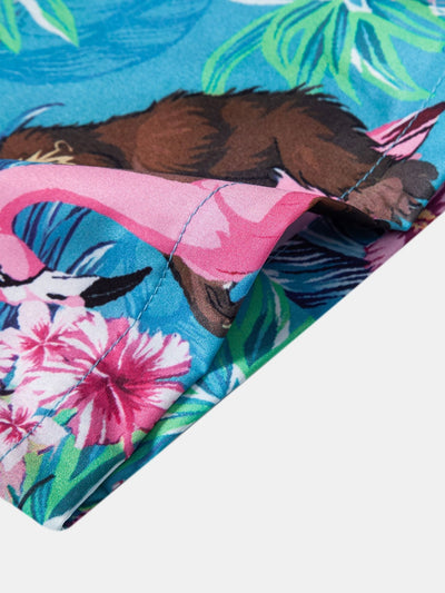 Tropical Plants And Orangutan Print Button Up Shirt