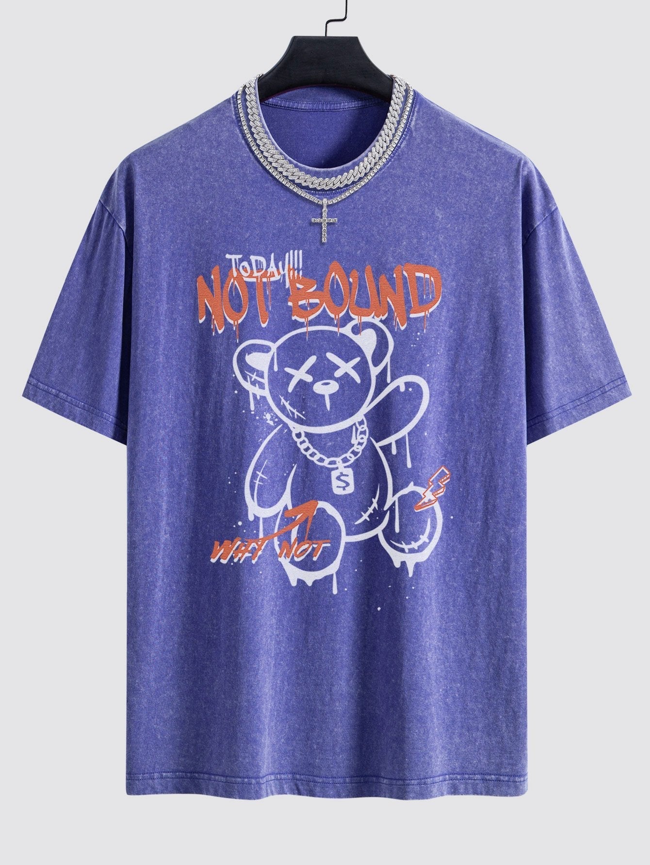 Slogan Graffiti Bear Print Washed Drop Shoulder Oversize T-Shirt