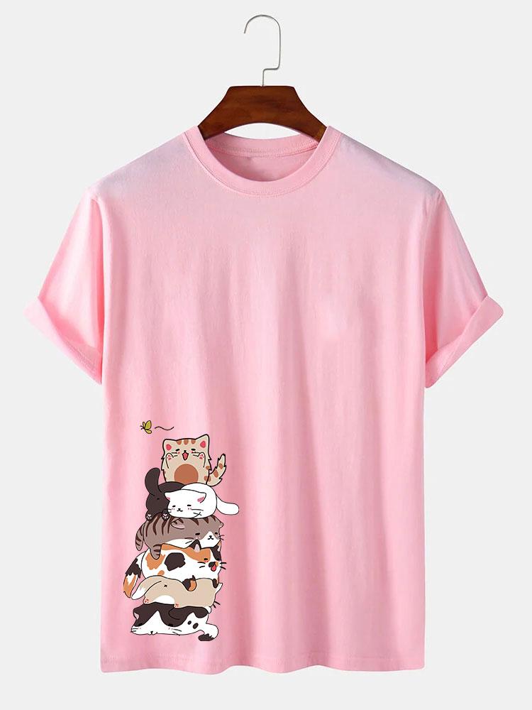 Cartoon Cat Print T-Shirt